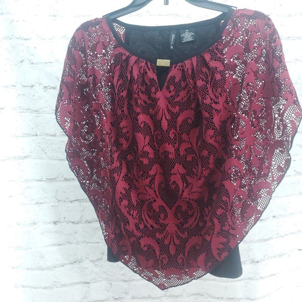 New Directions Womens Black Paisley Red Lace Overlay Pullover Tank Top Size PS